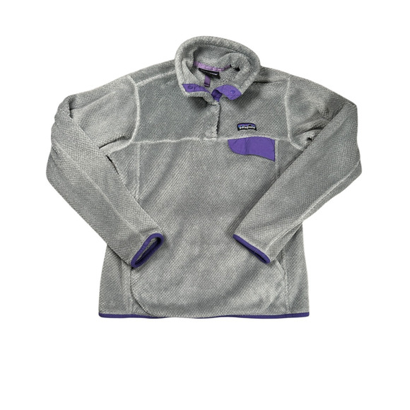 Patagonia Womens Medium Gray Purple Snap-T Fleece Pullover Sweater - Picture 1 of 8